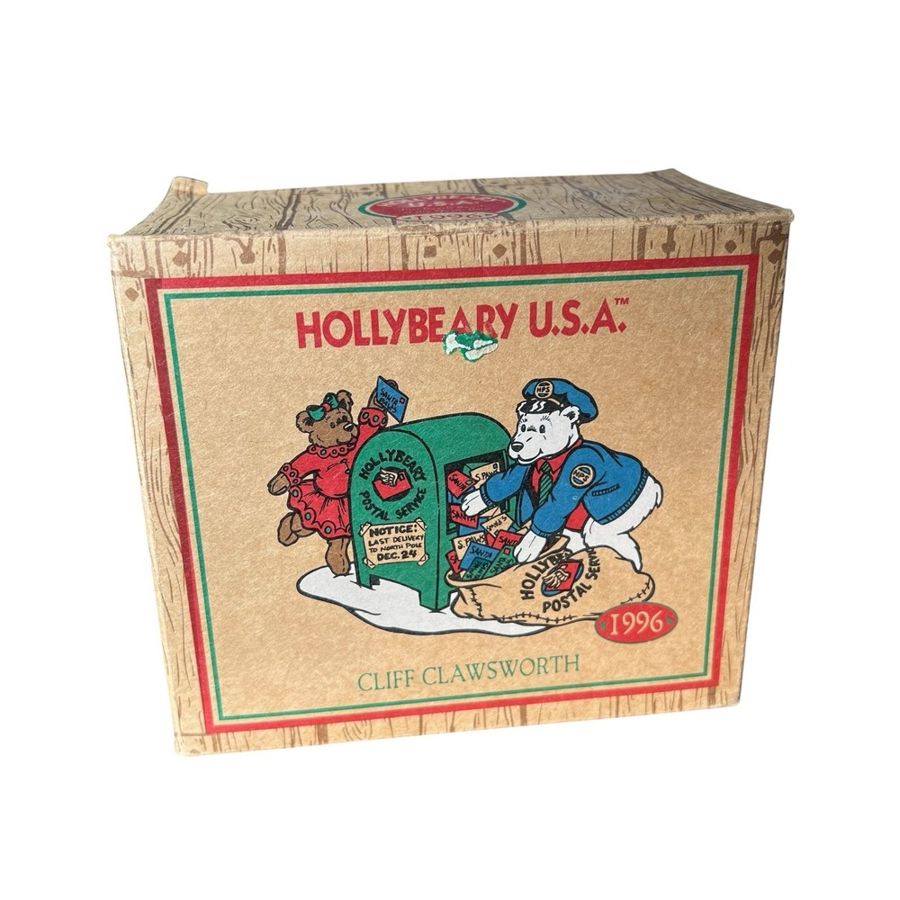 1996 Hollyberry USA Cliff Clawsworth Polar Bear Postal Christmas Figurine Box